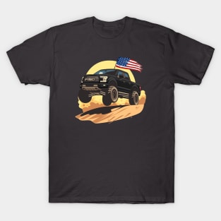 F150 car truck offroad jump on desert black T-Shirt